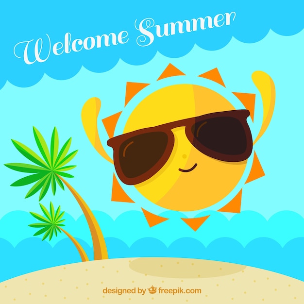 Free vector hello summer background with funny sun