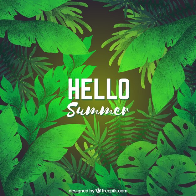 Hello summer background with leaves