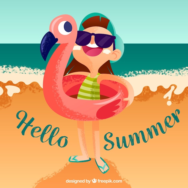 Free vector hello summer background with people having fun