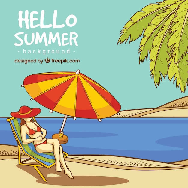 Free vector hello summer background with people having fun