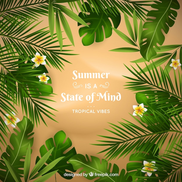 Free vector hello summer background with plants in realistic style