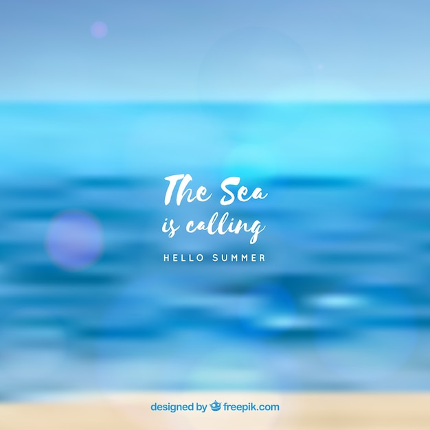 Бесплатное векторное изображение Привет, лето фон с морским размытым