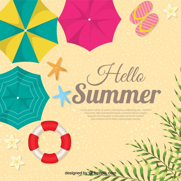 Hello summer background with top view