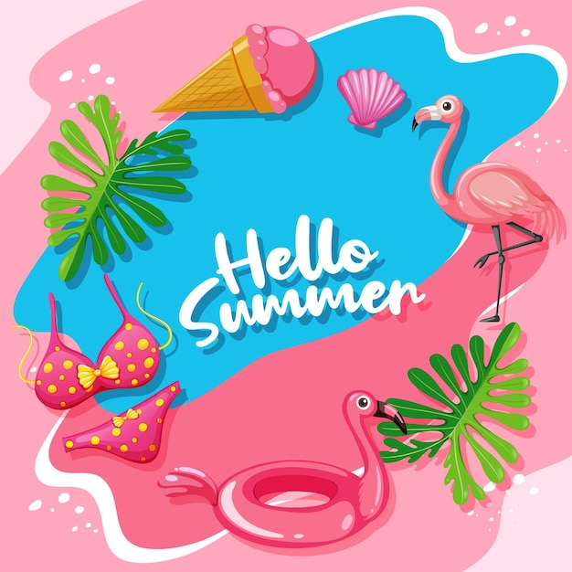 Hello summer banner template in flamingo theme