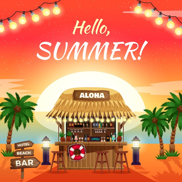Привет лето яркий тропический плакат