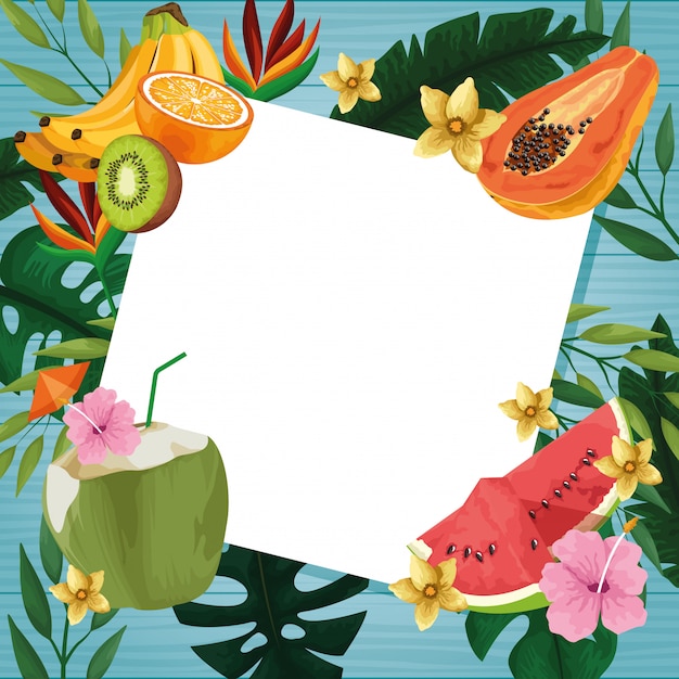 Бесплатное векторное изображение Привет летняя открытка на деревянном фоне