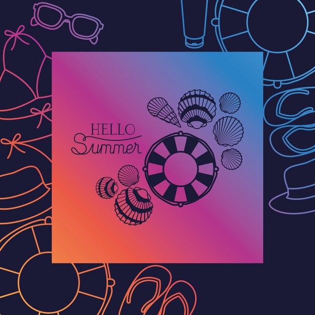 Hello summer  card with frame