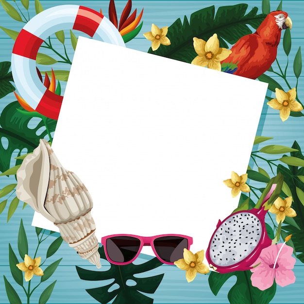 Hello summer card on wooden background