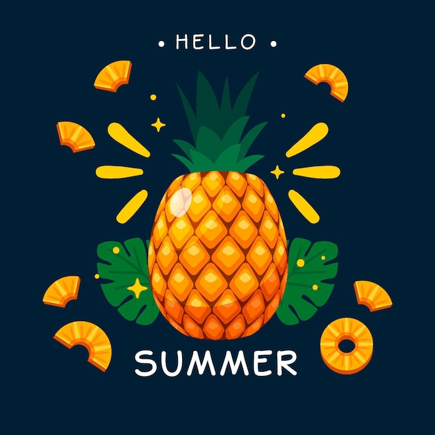 Hello summer flat design with pineapple