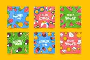 Free vector hello summer instagram posts set