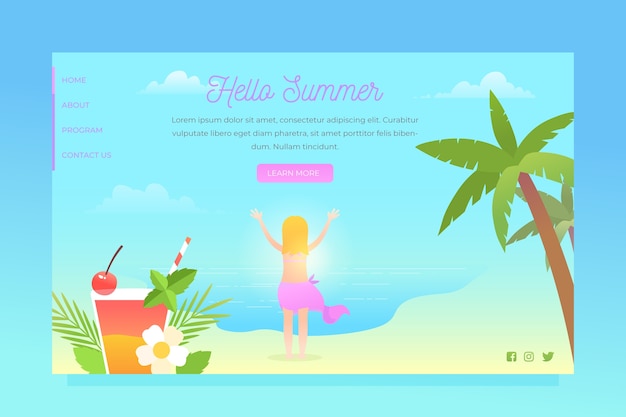 Free vector hello summer landing page concept