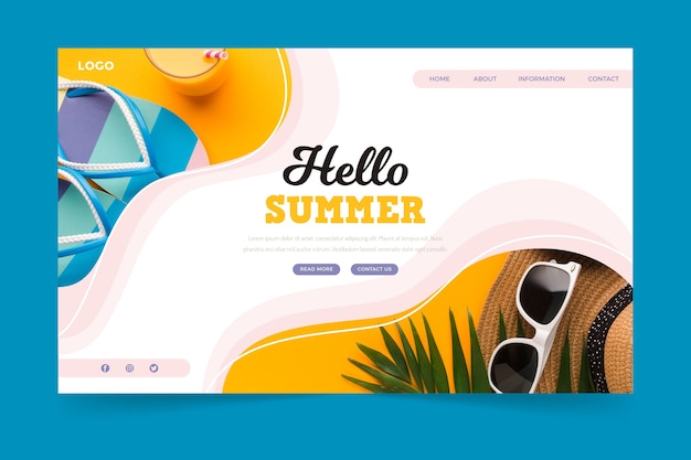 Vettore gratuito ciao design della landing page estiva