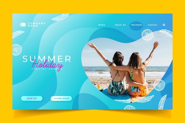 Hello summer landing page happy friends