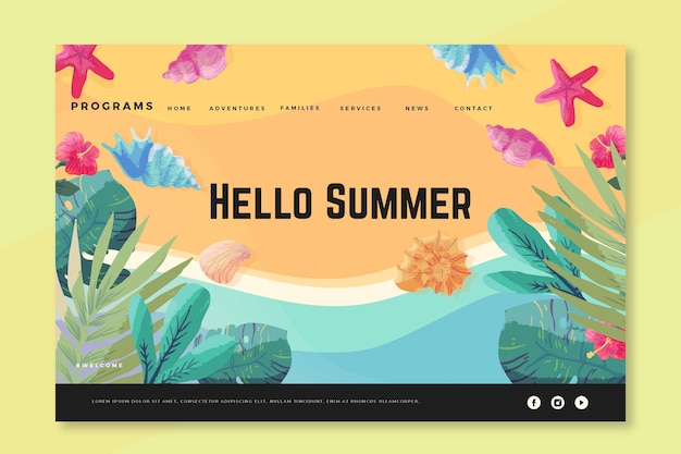 Free vector hello summer landing page template concept