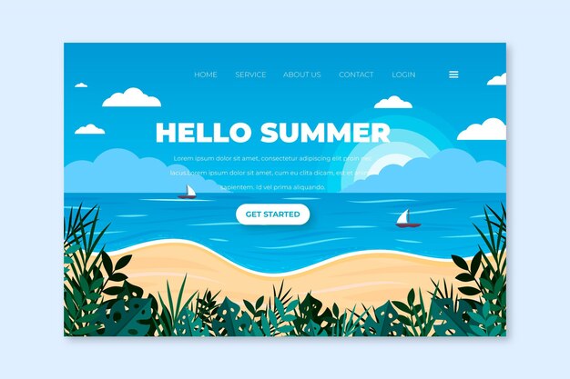 Hello summer landing page template design