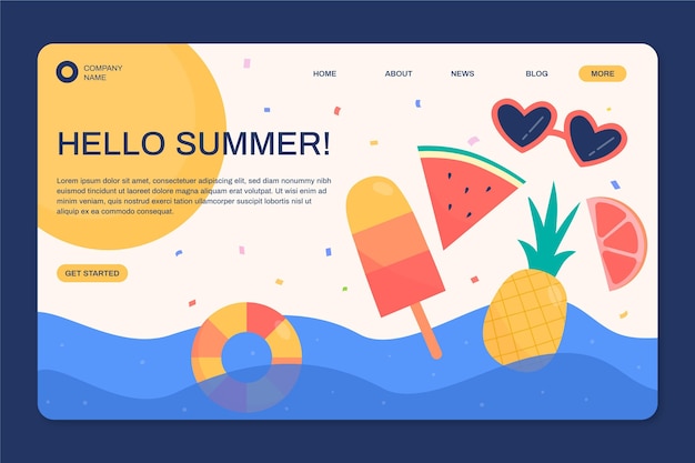 Free vector hello summer landing page template