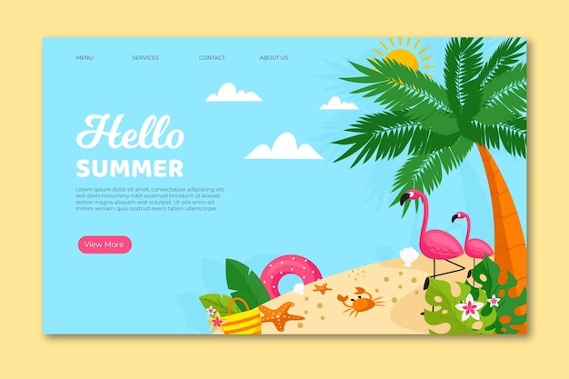 Free vector hello summer landing page template