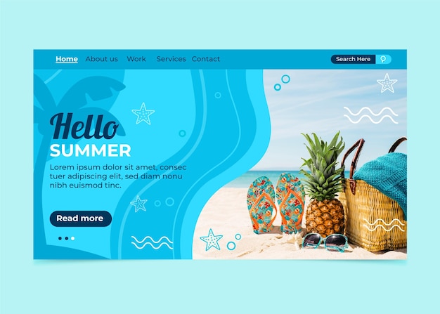 Привет летняя целевая страница с пляжем и ананасом