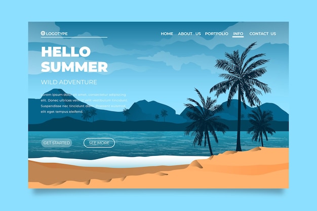 Привет летняя посадочная страница с пляжем и морем