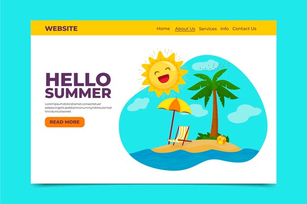 Привет летняя посадочная страница с пляжем
