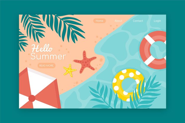 Hello summer landing page with beach