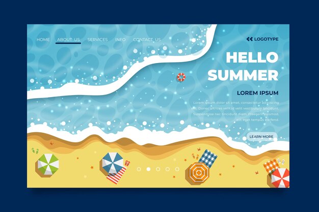 Hello summer landing page with beach