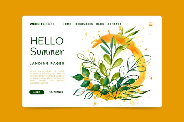 Hello summer landing page with leaves