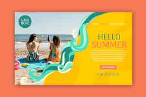 Free vector hello summer landing page with photo