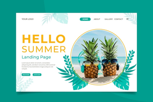 Free vector hello summer landing page with photo