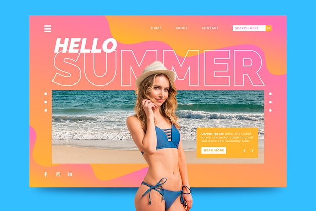 Vettore gratuito ciao landing page estiva con foto