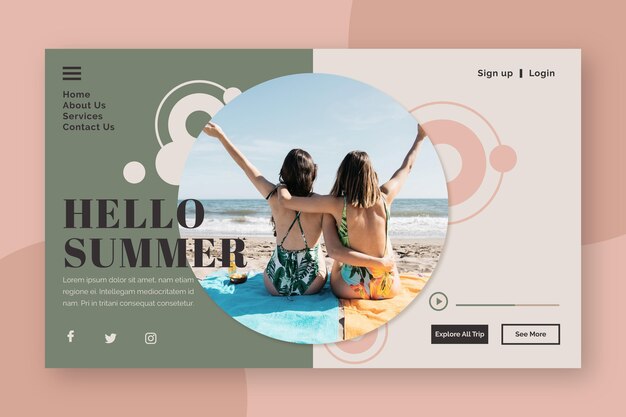 Здравствуйте, летняя посадочная страница с женщинами на пляже