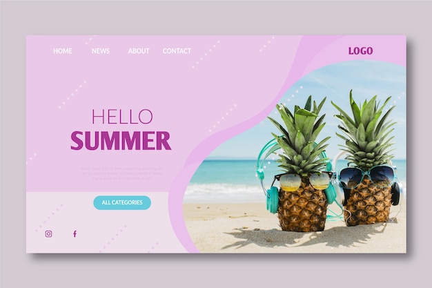 Free vector hello summer landing page