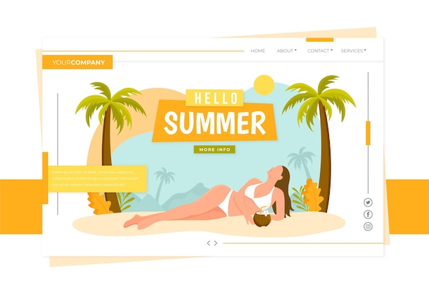 Free vector hello summer landing page