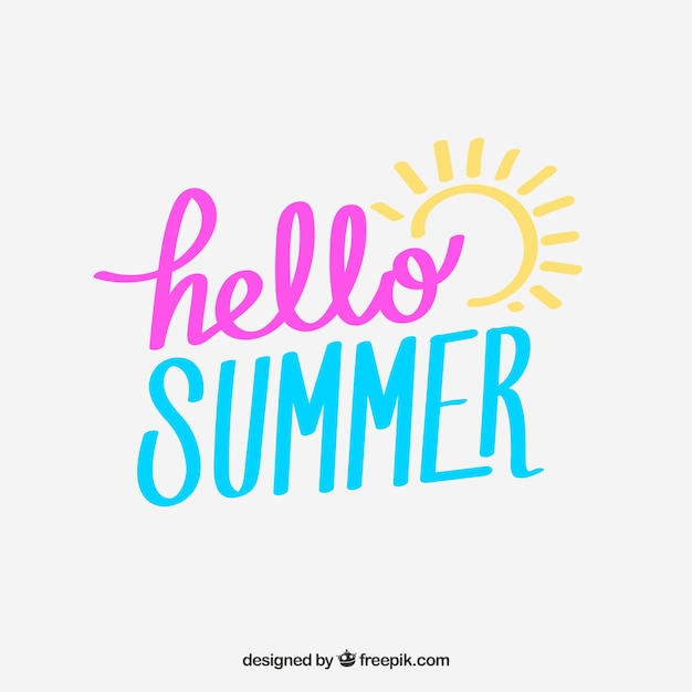Hello summer lettering in hand drawn style