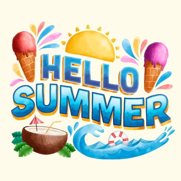 Привет лето надписи и мороженое