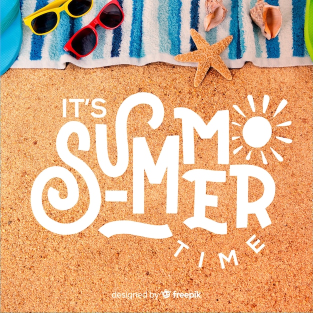 Free vector hello summer lettering with photo