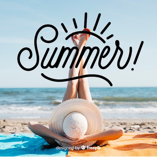 Free vector hello summer lettering with photo