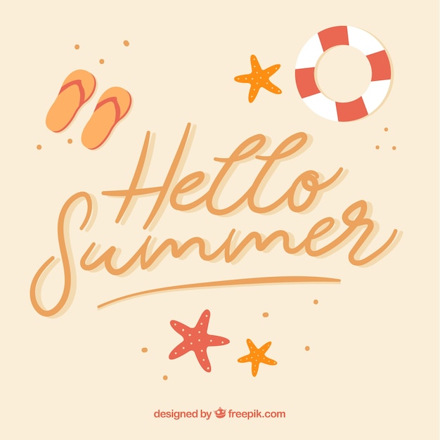 Hello summer lettering с песочным фоном в ручном стиле