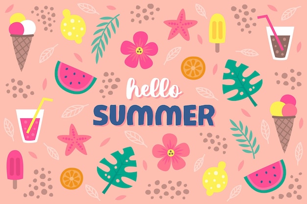 Hello summer objects hand drawn background