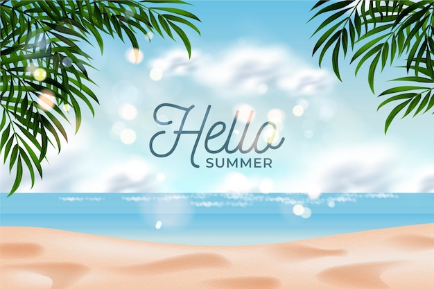 Бесплатное векторное изображение Привет летом на пляже реалистичный фон