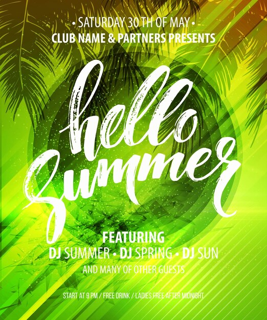 Free vector hello summer party flyer