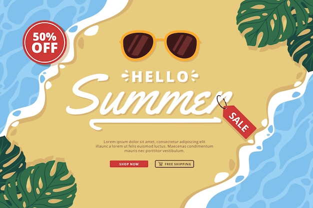 Hello summer sale flat design