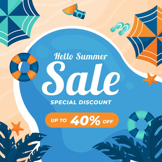 Free vector hello summer sale flat style