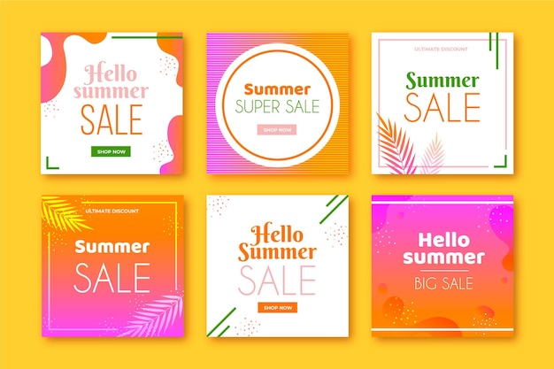 Free vector hello summer sale instagram post collection