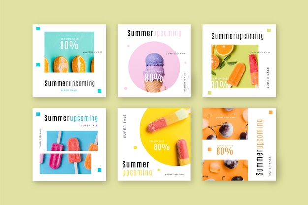 Free vector hello summer sale instagram post collection