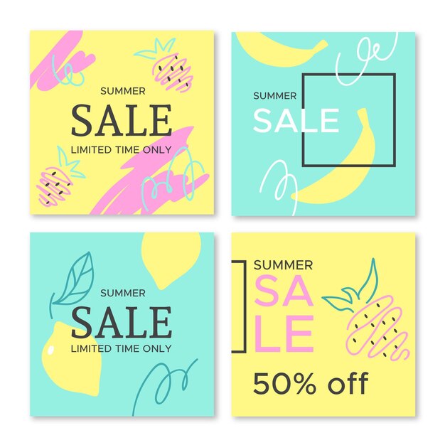 Hello summer sale instagram post set