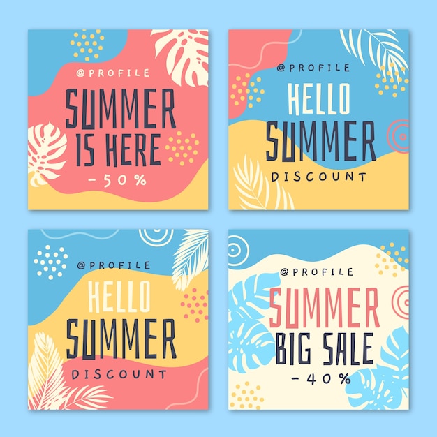 Free vector hello summer sale instagram post template