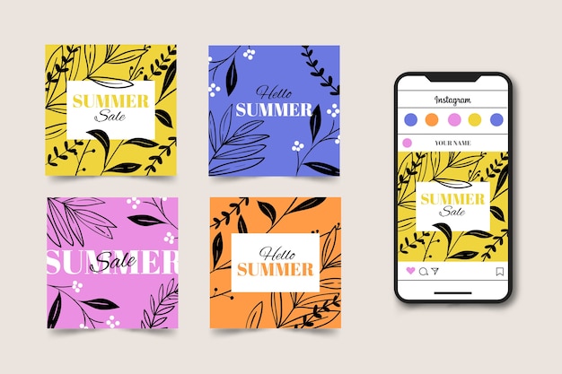 Free vector hello summer sale instagram post