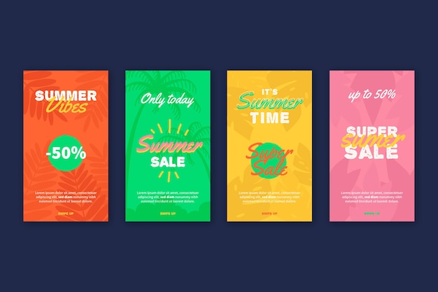 Free vector hello summer sale instagram story collection