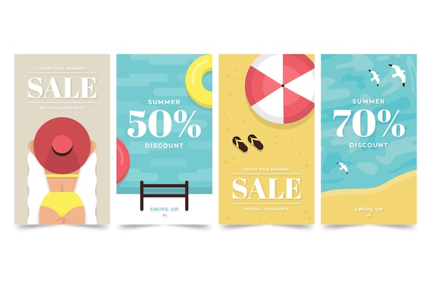 Free vector hello summer sale instagram story collection